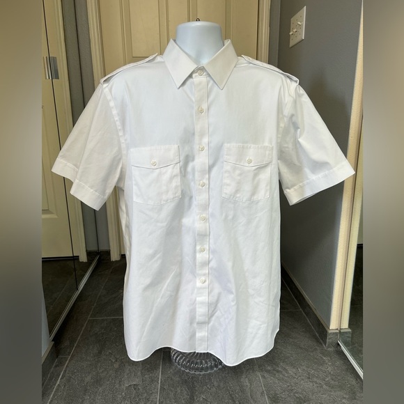 Brooks Brothers Netjets White Pilot Aviator Short Sleeve Button Up Shirt - Picture 1 of 6